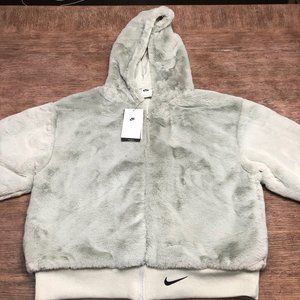 🆕 Nike Women's Sportswear Essentials Hoodie Faux Fur DD5116-013 NWT Large